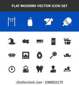 Modern, simple vector icon set with clothing, air, easter, hat, mask, clothes, dessert, communication, percussion, conditioning, music, conditioner, decoration, musical, present, radio, sea, ice icons