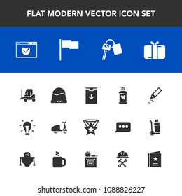 Modern, simple vector icon set with energy, internet, brush, web, delivery, car, auto, headwear, clothing, download, cargo, pen, automobile, check, holiday, health, vehicle, key, present, bike icons