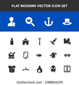 Modern, simple vector icon set with male, sport, banner, marine, hat, furniture, man, observatory, razor, avatar, anchor, white, home, monster, medieval, cabinet, interior, alien, bowling, fun icons