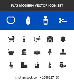 Modern, simple vector icon set with bell, music, natural, house, food, concept, bottle, white, tool, xray, chinese, scuba, city, alarm, keyboard, watch, sweet, machine, lifestyle, beverage, call icons