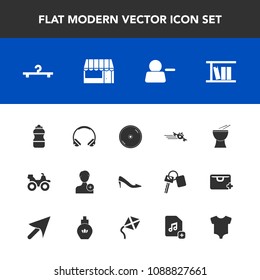 Modern, simple vector icon set with modern, cloakroom, account, person, plane, shoe, store, clothes, road, disc, percussion, library, hanger, food, dvd, dirt, sign, baby, fashion, pictogram, cd icons