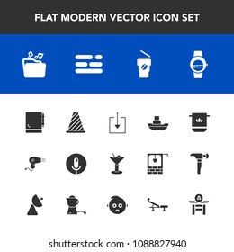 Modern, simple vector icon set with cloth, page, soft, record, drum, bar, vessel, street, voice, table, japanese, smart, sea, background, file, road, web, ship, cup, dryer, glass, sound, ocean icons