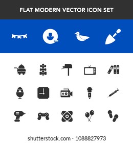 Modern, simple vector icon set with nature, clock, holiday, easter, message, box, spring, mail, handle, bird, celebration, film, tv, background, bed, fitness, animal, construction, gym, remove icons