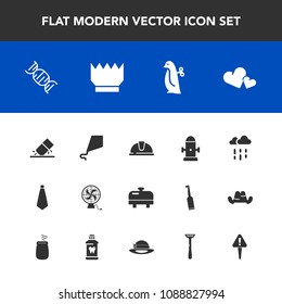 Modern, simple vector icon set with kite, children, dna, eraser, royal, rainy, education, construction, love, valentine, safety, toy, work, fashion, fan, erase, fire, rain, joy, heater, rubber icons