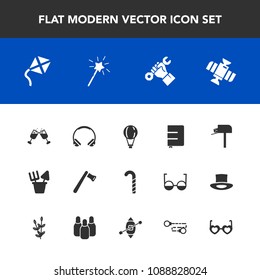 Modern, simple vector icon set with white, alcohol, sound, wine, paper, foreman, post, sky, red, space, lollipop, food, parachuting, technology, audio, planet, tool, music, modern, hammer, page icons