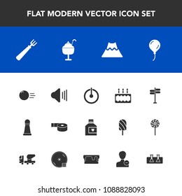 Modern, simple vector icon set with piece, pin, audio, mountain, spoon, adhesive, food, street, celebration, dental, off, care, king, direction, office, up, mouthwash, switch, road, pie, music icons