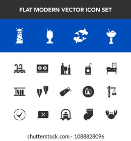 Modern, simple vector icon set with sport, flipper, ocean, cabinet, chemistry, fashion, underwater, furniture, chemical, clothes, seafood, summer, beacon, wine, pool, science, lighthouse, crab icons