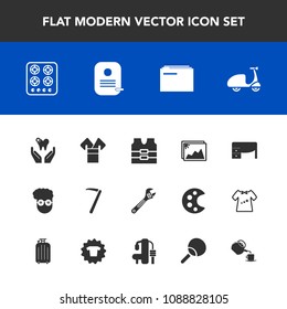 Modern, simple vector icon set with kitchen, graphic, picture, business, clothing, equipment, kimono, style, paper, cook, stove, bicycle, vest, ride, traditional, photo, jacket, file, frame, gas icons