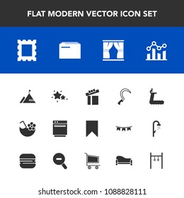 Modern, simple vector icon set with frame, white, curtain, agriculture, sport, business, star, present, gas, sign, sky, trend, summer, element, celebration, graph, bookmark, astronomy, appliance icons