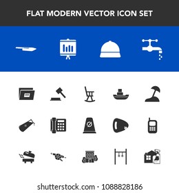 Modern, simple vector icon set with island, boat, background, sink, athlete, annual, justice, ship, business, file, report, office, faucet, ocean, paper, travel, palm, furniture, hat, knife, law icons