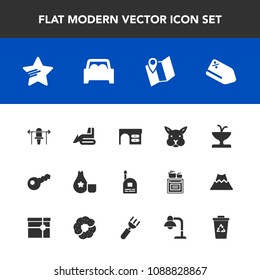 Modern, simple vector icon set with price, office, map, food, young, industry, car, architecture, art, star, weight, cuisine, location, road, animal, fun, table, fountain, cute, sake, bunny, boy icons