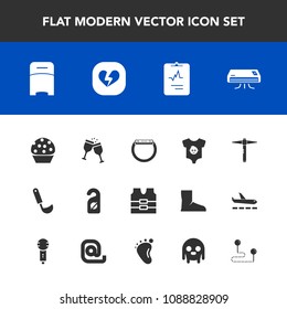 Modern, simple vector icon set with label, hotel, soup, hammer, child, furniture, sweet, wine, smart, privacy, air, conditioning, protective, conditioner, safety, double, dessert, red, gadget icons