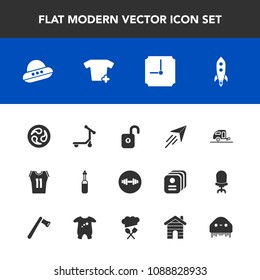 Modern, simple vector icon set with fiction, kamon, time, plane, japan, alien, fitness, laboratory, tool, caravan, sport, real, clothing, security, medicine, transport, fashion, equipment, ufo icons