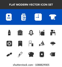 Modern, simple vector icon set with shirt, perfume, play, bed, transparent, clothing, equipment, time, fan, double, furniture, hour, sign, sailboat, chef, work, ship, boat, container, air, glass icons