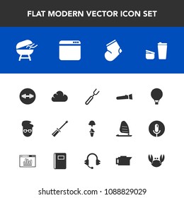 Modern, simple vector icon set with jump, drink, grill, spoon, parachute, coffee, style, ice, sugar, extreme, graphic, bbq, sweet, cooking, hipster, night, lamp, cup, cafe, work, knife, fork icons