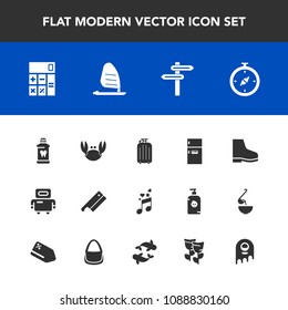 Modern, simple vector icon set with fresh, futuristic, hygiene, compass, cyborg, accounting, luggage, music, note, ocean, business, surf, care, sport, travel, sound, health, map, musical, axe icons
