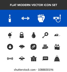 Modern, simple vector icon set with summer, technology, medicine, ice, light, baby, infant, people, water, bag, electric, finger, idea, paperclip, clip, power, traditional, dessert, iron, paper icons