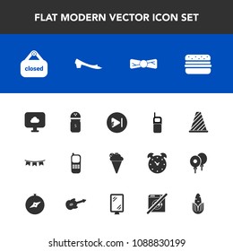 Modern, simple vector icon set with flag, elegance, phone, dessert, road, tie, background, store, music, dont, ice, spice, telephone, street, seasoning, media, banner, cloud, corn, fresh, mobile icons