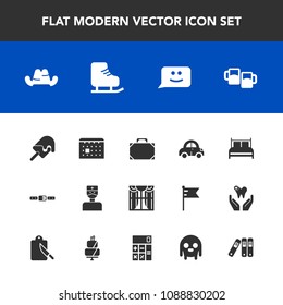 Modern, simple vector icon set with hospital, day, style, dessert, doctor, pub, winter, cap, sweet, schedule, belt, food, interior, bed, hat, smile, automobile, vehicle, time, skating, face, bag icons