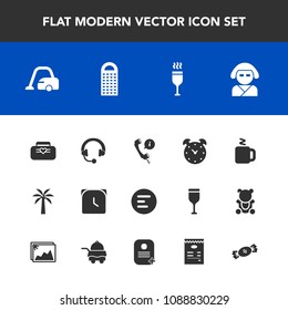 Modern, simple vector icon set with grater, support, beautiful, fashion, cleaner, leather, button, home, time, headphone, alcohol, vacuum, domestic, cup, mobile, kitchen, menu, headset, app, red icons