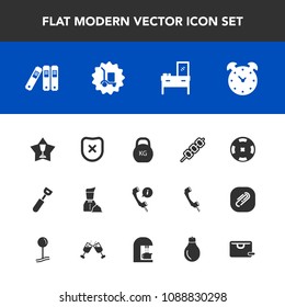 Modern, simple vector icon set with casino, alarm, kilogram, kitchen, headset, kebab, call, restaurant, protection, grilled, food, barbecue, winner, waiter, cooking, package, hour, cargo, time icons