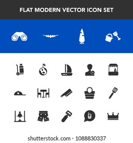 Modern, simple vector icon set with truck, member, cap, add, necklace, ship, globe, chair, supermarket, cutlery, person, shipping, headwear, account, vegetable, grocery, market, nature, cargo icons