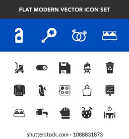 Modern, simple vector icon set with wedding, label, gas, toy, child, waste, romance, baby, send, animal, art, shopping, drawing, infant, double, garbage, jacket, oven, computer, bedroom, stove,  icons