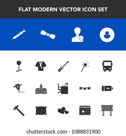 Modern, simple vector icon set with wand, architecture, fashion, office, religious, equipment, day, background, profile, calendar, gift, road, hand, desk, drop, repair, sign, traffic, table, bow icons