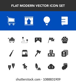 Modern, simple vector icon set with supermarket, position, dessert, wind, cake, kitchen, jump, point, food, trolley, sweet, map, home, tool, market, game, knife, axe, warm, parachute, patriotism icons