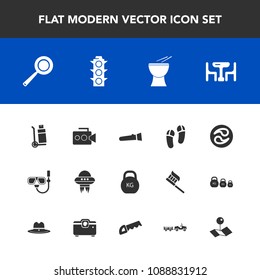 Modern, simple vector icon set with weight, mon, home, truck, ufo, shipping, space, torch, family, handle, kitchen, music, slipper, musical, film, mask, japan, camera, snorkel, cargo, summer icons