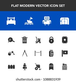 Modern, simple vector icon set with oven, technology, yacht, robot, white, modern, sign, mail, pan, game, cooking, send, shopping, engineering, tool, bucket, security, waste, kitchen, poker, car icons