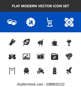 Modern, simple vector icon set with furniture, food, old, bar, beauty, white, floral, coffee, cocktail, alcohol, dessert, picture, frame, web, bouquet, blossom, ice, astronomy, universe, space icons