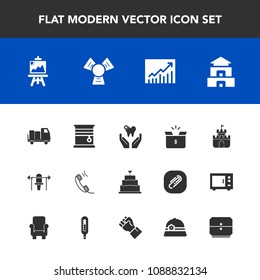 Modern, simple vector icon set with dessert, sand, drawing, white, cake, interior, asia, pack, pagoda, plastic, phone, dental, healthy, weight, box, culture, shipping, cardboard, delivery, graph icons