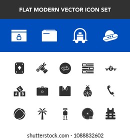 Modern, simple vector icon set with concept, change, industry, luggage, document, poker, replace, technology, medical, baggage, lock, internet, helmet, travel, abc, substitute, web icons