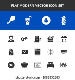 Modern, simple vector icon set with gas, gasoline, fuel, green, kitchen, fresh, light, observatory, bar, sweet, rain, key, sky, appliance, healthy, man, wet, drink, oven, chat, joy, weather, boy icons