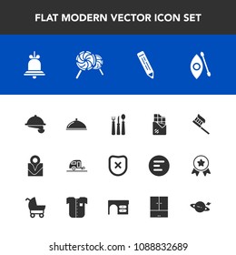 Modern, simple vector icon set with space, restaurant, alert, alarm, chocolate, security, sweet, kayaking, vacation, care, map, bell, lollipop, safety, hygiene, kayak, bar, journey, clean, river icons