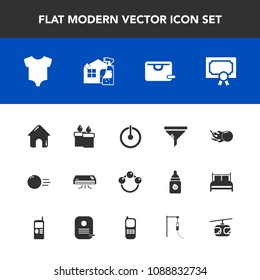 Modern, simple vector icon set with toy, real, switch, power, button, building, child, bowling, sport, bag, spray, cleaner, fire, sale, baby, clothes, train, rattle, clean, clothing, filter, kid icons