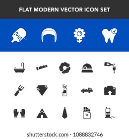 Modern, simple vector icon set with wine, sign, belt, food, dinner, cream, spring, glass, knife, dentist, dental, spray, cake, helmet, musical, fork, blossom, gem, jewel, work, toilet, health icons