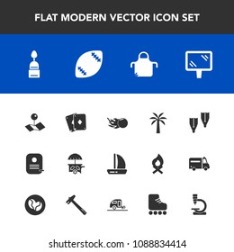 Modern, simple vector icon set with apron, sea, pinafore, comet, summer, american, location, chef, science, banner, football, sweet, street, food, ship, astronomy, doughnut, pointer, vehicle,  icons