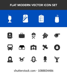 Modern, simple vector icon set with leather, drink, drawing, identity, checklist, christmas, bar, object, bus, document, fireplace, builder, percussion, check, brush, pepper, glass, sport, mark icons