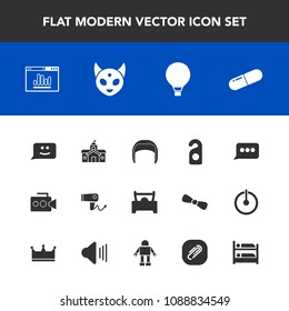 Modern, simple vector icon set with helmet, fiction, face, city, monster, work, worker, medicine, message, extreme, belt, sky, website, architecture, alien, blow, hair, parachute, medical, chat icons