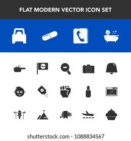 Modern, simple vector icon set with travel, cute, phone, finger, dish, photo, japanese, camera, baby, medical, dessert, food, medicine, white, concept, shower, car, notification, dinner, asia icons