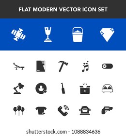 Modern, simple vector icon set with orbit, lamp, switch, deactivate, equipment, energy, award, off, sound, dental, tool, station, wrench, table, hammer, file, gem, planet, electric, turn, space icons