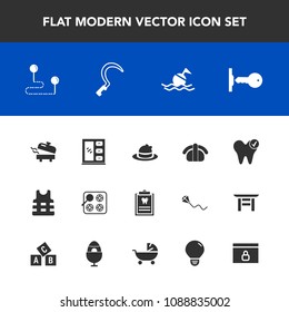 Modern, simple vector icon set with water, heater, boiler, key, cabinet, safety, hat, white, buoy, sign, cook, security, fish, headwear, oven, fashion, style, travel, life, health, help, door icons