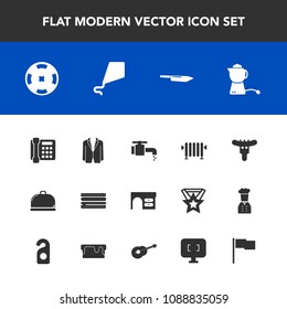 Modern, simple vector icon set with table, water, office, sausage, kitchen, service, hotdog, business, heater, casino, monitor, drink, tap, money, food, fun, hot, summer, restaurant, teapot, joy icons
