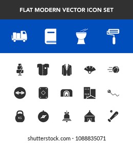 Modern, simple vector icon set with business, cake, new, poker, ball, delivery, suit, sensu, white, game, dessert, doughnut, fitness, education, japanese, gym, musical, roll, fashion, league icons