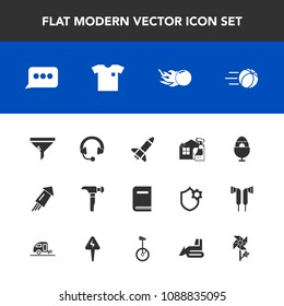 Modern, simple vector icon set with easter, holiday, firework, education, astronomy, comet, launch, conditioner, decoration, new, air, service, speech, football, hammer, sound, soccer, sign, saw icons