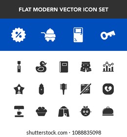 Modern, simple vector icon set with shorts, award, notebook, first, page, white, comb, lifestyle, brush, rubber, service, fashion, beauty, business, gallon, finance, graph, care, bed, concept icons