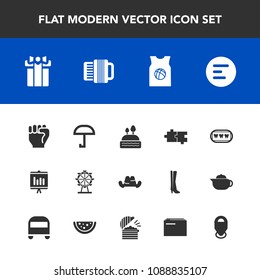 Modern, simple vector icon set with white, concept, team, fashion, food, carousel, wheel, annual, sweet, london, mobile, report, present, dessert, finger, doughnut, rain, headwear, gift, human icons