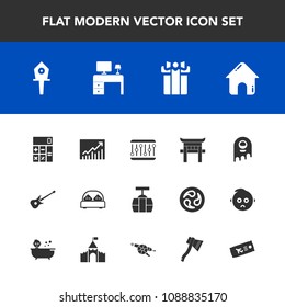 Modern, simple vector icon set with musical, double, house, accounting, space, calculator, fiction, bird, japan, transportation, cable, furniture, holiday, white, gift, travel, spring, nest, sky icons